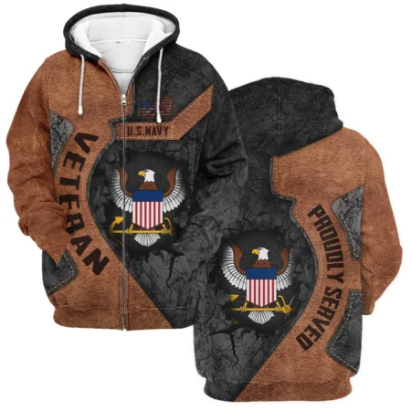 Proudly Served Leather Pattern Veteran U.S. Navy Apparel All Over Prints BLVTR210824A2NV - Zip Hoodie