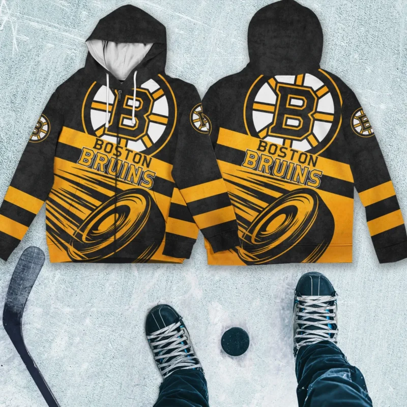 Ice Hockey Puck Boston Bruins National Hockey League All Over Prints BLNHL020924BBZHD - Zip Hoodie