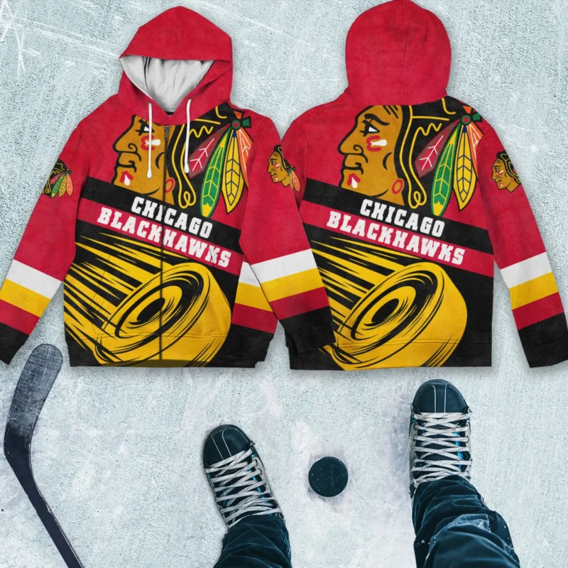 Ice Hockey Puck Chicago Blackhawks National Hockey League All Over Prints BLNHL020924CBZHD - Zip Hoodie