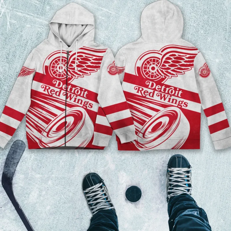 Ice Hockey Puck Detroit Red Wings National Hockey League All Over Prints BLNHL020924DRWZHD - Zip Hoodie