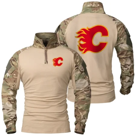 Collection Release Calgary Flames National Hockey League Patchable Military Combat Shirt Long Sleeve BLNHL260824A7CF