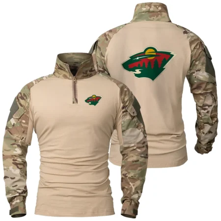 Collection Release Minnesota Wild National Hockey League Patchable Military Combat Shirt Long Sleeve BLNHL260824A7MW