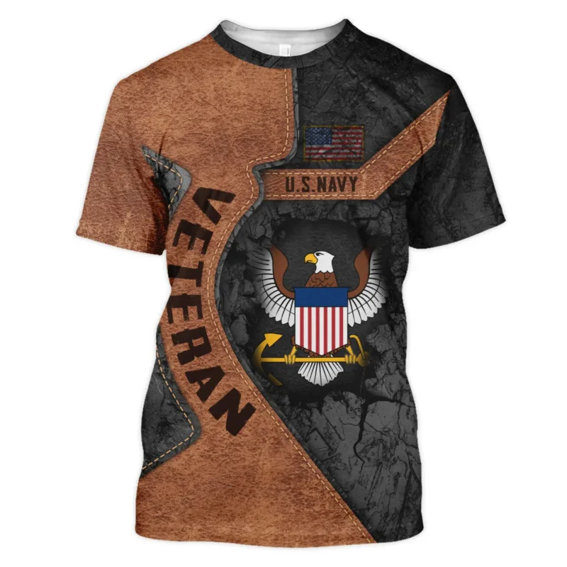 Proudly Served Leather Pattern Veteran U.S. Navy Apparel All Over Prints BLVTR210824A2NV - T Shirt