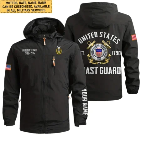 Personalized Proudly Served Established U.S. Coast Guard Waterproof Outdoor Jacket BLVTR120824A1CG