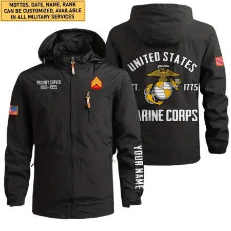 Personalized Proudly Served Established U.S. Marine Corps Waterproof Outdoor Jacket BLVTR120824A1MC