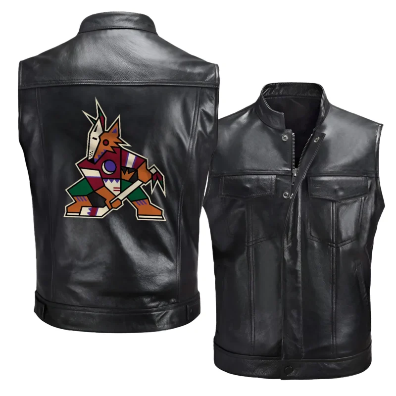 Collection Release Arizona Coyotes National Hockey League Zipper Sleeveless Leather Jackets BLNHL260824A5AC