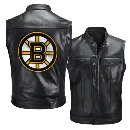 Collection Release Boston Bruins National Hockey League Zipper Sleeveless Leather Jackets BLNHL260824A5BB