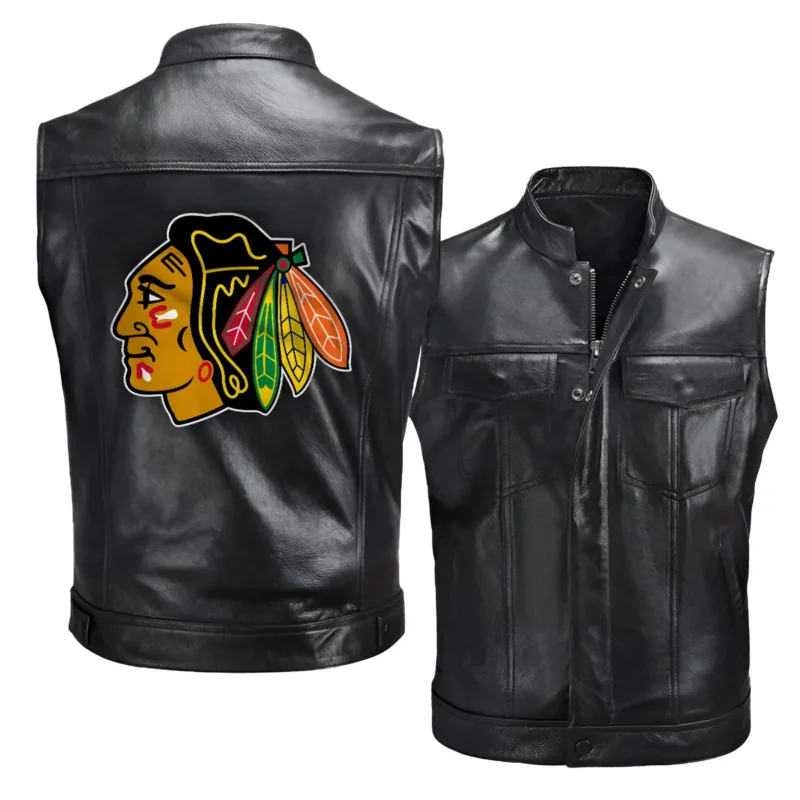 Collection Release Chicago Blackhawks National Hockey League Zipper Sleeveless Leather Jackets BLNHL260824A5CB