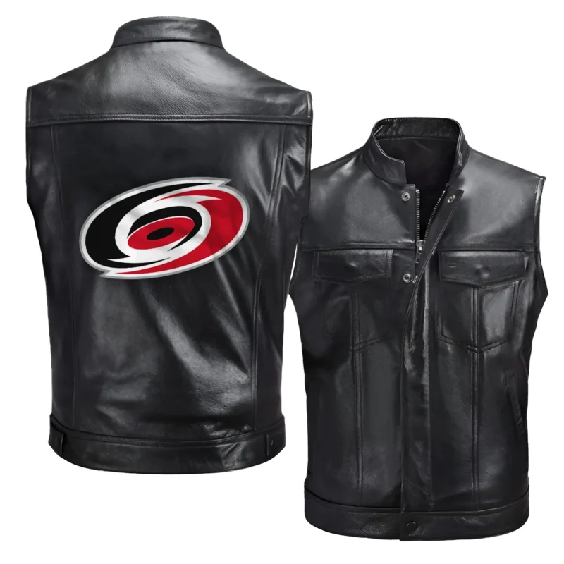 Collection Release Carolina Hurricanes National Hockey League Zipper Sleeveless Leather Jackets BLNHL260824A5CH