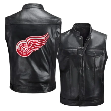 Collection Release Detroit Red Wings National Hockey League Zipper Sleeveless Leather Jackets BLNHL260824A5DRW