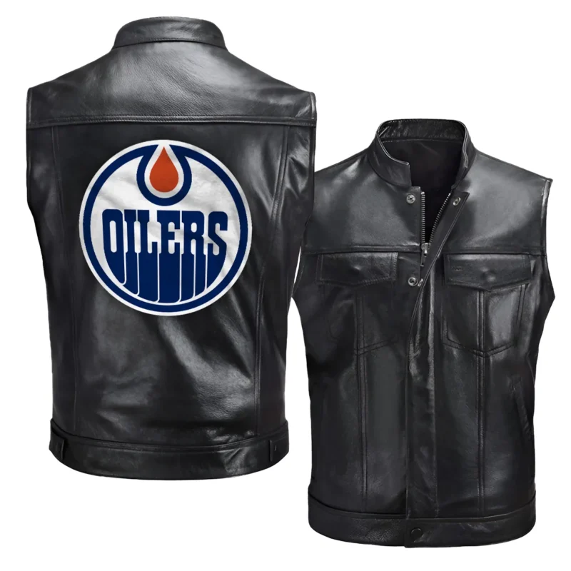 Collection Release Edmonton Oilers National Hockey League Zipper Sleeveless Leather Jackets BLNHL260824A5EO