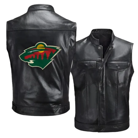 Collection Release Minnesota Wild National Hockey League Zipper Sleeveless Leather Jackets BLNHL260824A5MW