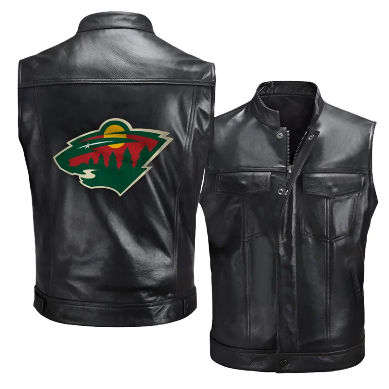 Collection Release Minnesota Wild National Hockey League Zipper Sleeveless Leather Jackets BLNHL260824A5MW