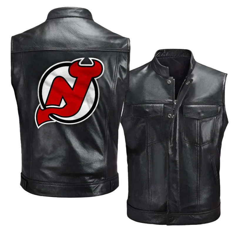 Collection Release New Jersey Devils National Hockey League Zipper Sleeveless Leather Jackets BLNHL260824A5NJD