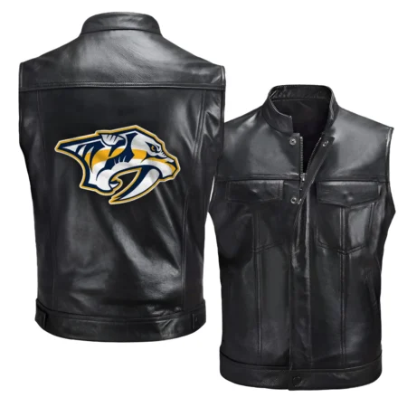 Collection Release Nashville Predators National Hockey League Zipper Sleeveless Leather Jackets BLNHL260824A5NP