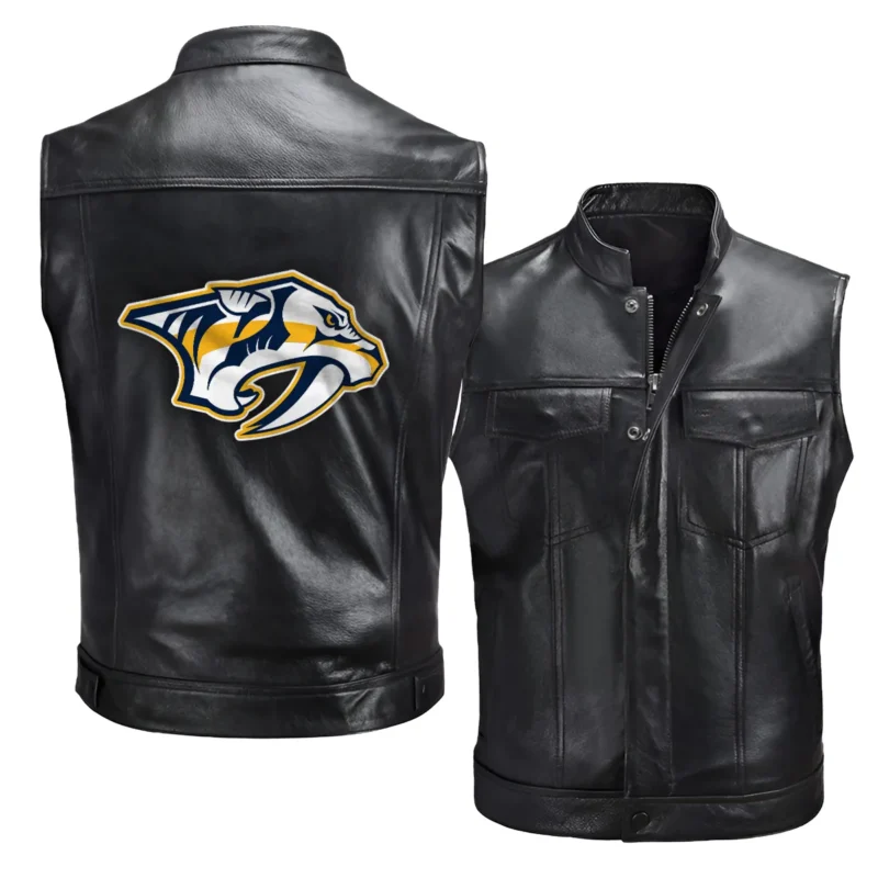 Collection Release Nashville Predators National Hockey League Zipper Sleeveless Leather Jackets BLNHL260824A5NP