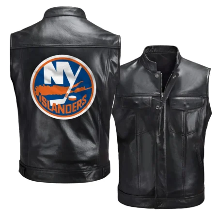 Collection Release New York Islanders National Hockey League Zipper Sleeveless Leather Jackets BLNHL260824A5NYI