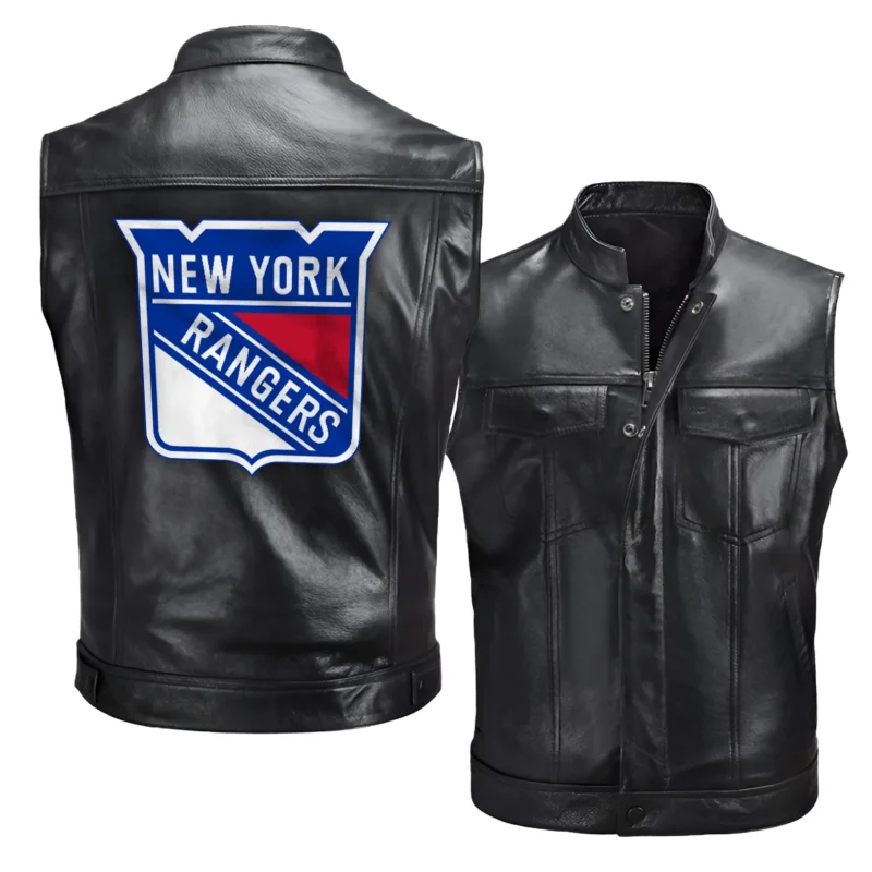 Collection Release New York Rangers National Hockey League Zipper Sleeveless Leather Jackets BLNHL260824A5NYR