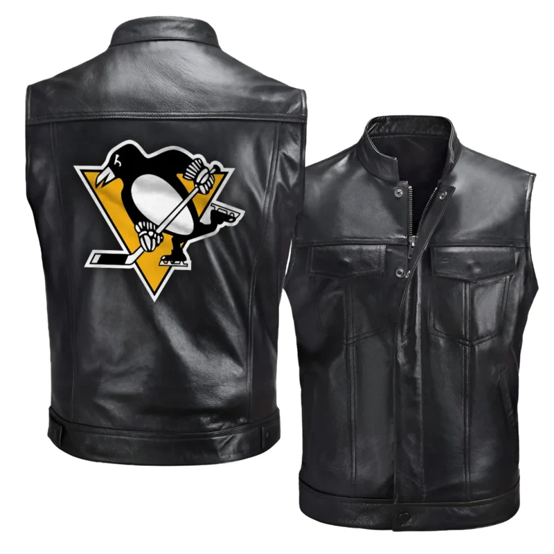 Collection Release Pittsburgh Penguins National Hockey League Zipper Sleeveless Leather Jackets BLNHL260824A5PP