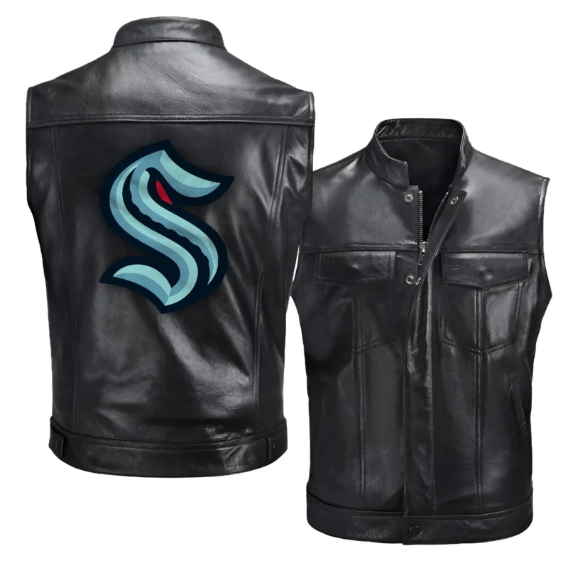 Collection Release Seattle Kraken National Hockey League Zipper Sleeveless Leather Jackets BLNHL260824A5SK