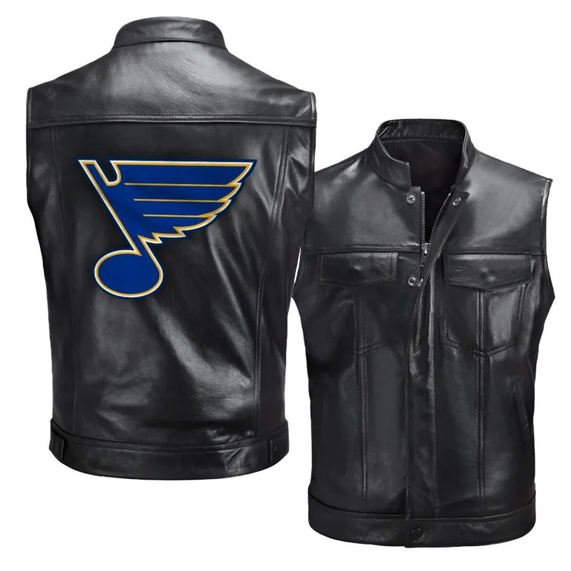 Collection Release St. Louis Blues National Hockey League Zipper Sleeveless Leather Jackets BLNHL260824A5SLB