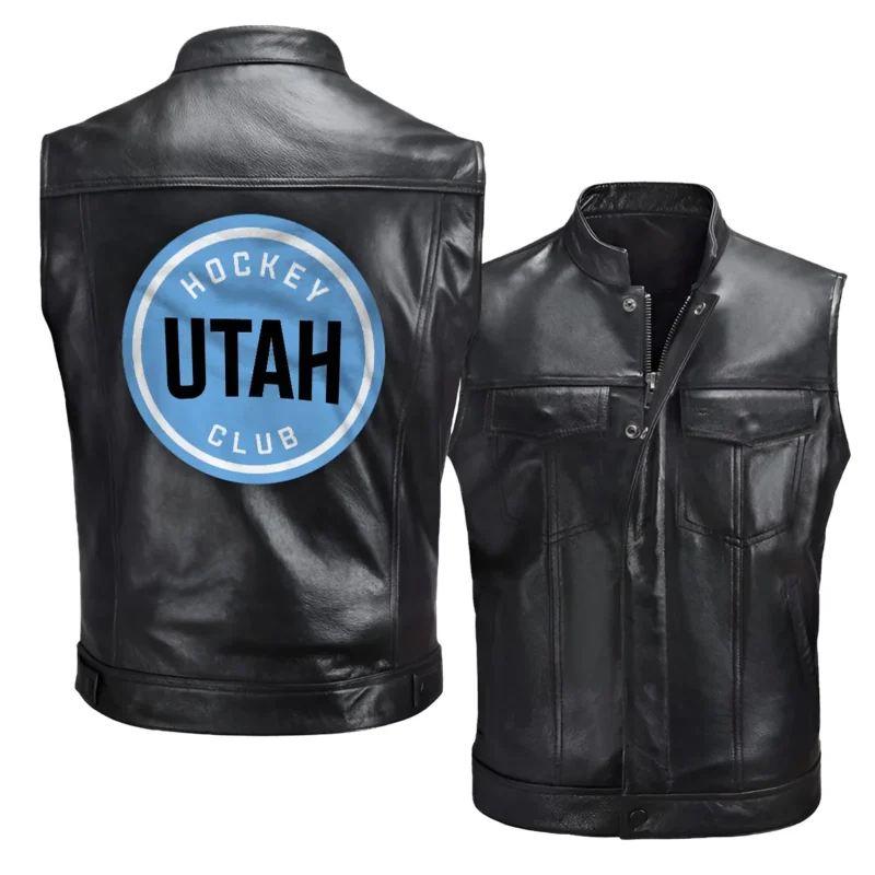 Collection Release Utah Hockey Club National Hockey League Zipper Sleeveless Leather Jackets BLNHL260824A5UHC