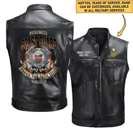 Personalized Proud To Have Served U.S. Coast Guard Zipper Sleeveless Leather Jackets BLVTR070824A1CG