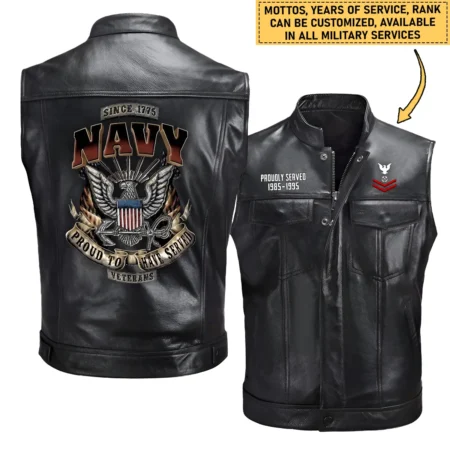 Personalized Proud To Have Served U.S. Navy Zipper Sleeveless Leather Jackets BLVTR070824A1NV