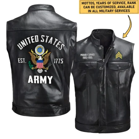 Personalized Proudly Served Est. U.S. Army Zipper Sleeveless Leather Jackets BLVTR070824A2AM