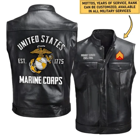 Personalized Proudly Served Est. U.S. Marine Corps Zipper Sleeveless Leather Jackets BLVTR070824A2MC