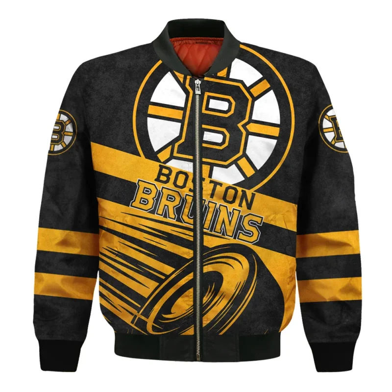 Ice Hockey Puck Boston Bruins National Hockey League All Over Prints BLNHL020924BBBB - Bomber Jacket