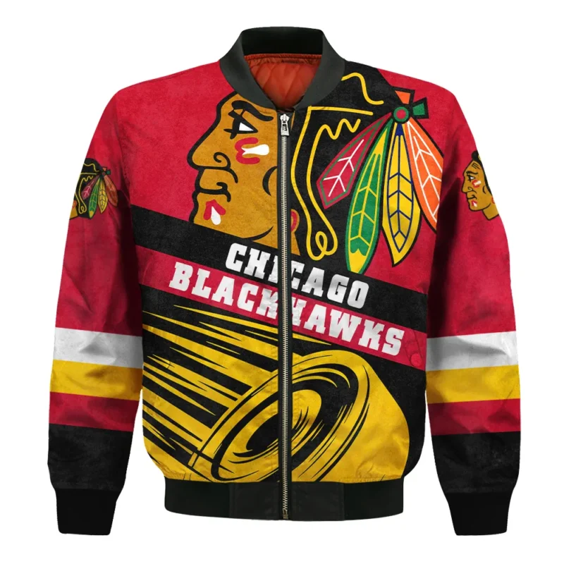 Ice Hockey Puck Chicago Blackhawks National Hockey League All Over Prints BLNHL020924CBBB - Bomber Jacket