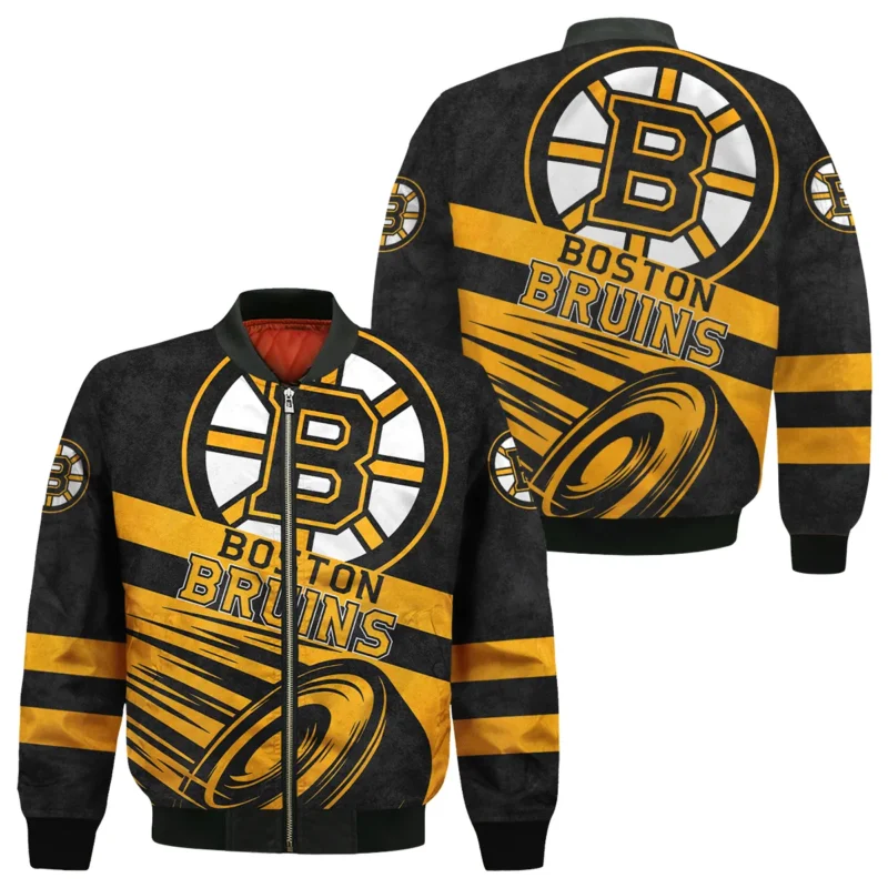 Ice Hockey Puck Boston Bruins National Hockey League All Over Prints BLNHL020924BBBB - Bomber Jacket