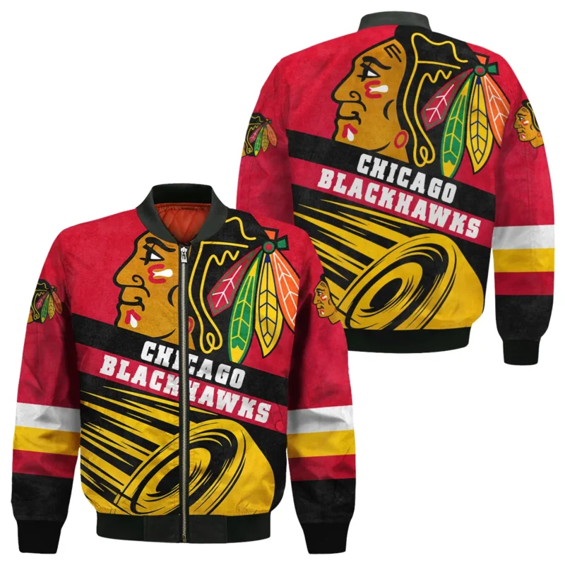 Ice Hockey Puck Chicago Blackhawks National Hockey League All Over Prints BLNHL020924CBBB - Bomber Jacket