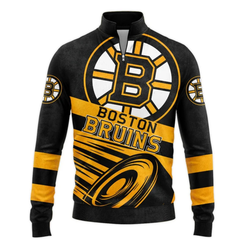 Ice Hockey Puck Boston Bruins National Hockey League All Over Prints BLNHL020924BBSWZ - Quarter Zip Jacket