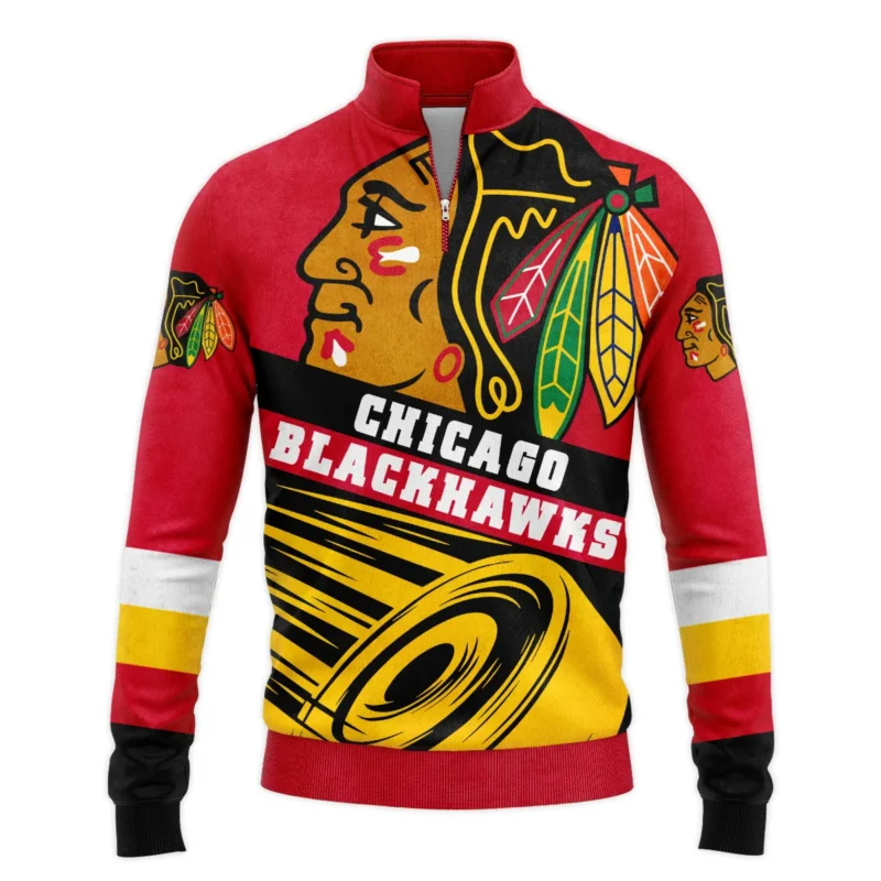 Ice Hockey Puck Chicago Blackhawks National Hockey League All Over Prints BLNHL020924CBSWZ - Quarter Zip Jacket