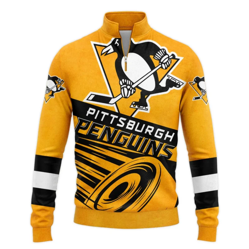 Ice Hockey Puck Pittsburgh Penguins National Hockey League All Over Prints BLNHL020924PPSWZ - Quarter Zip Jacket