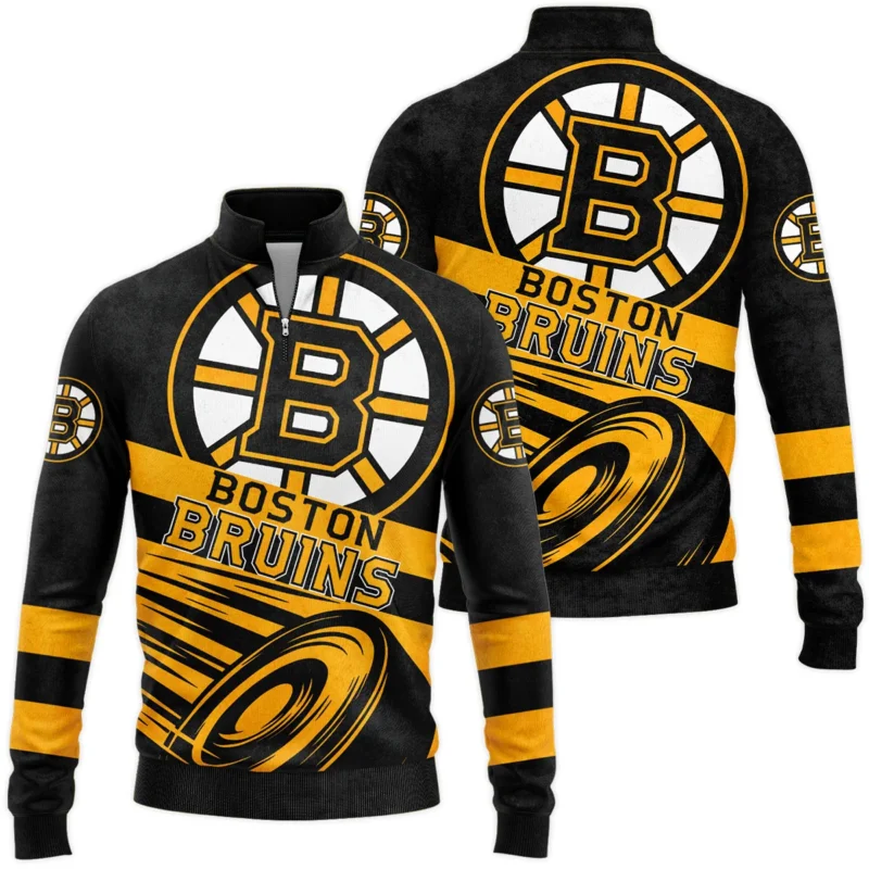 Ice Hockey Puck Boston Bruins National Hockey League All Over Prints BLNHL020924BBSWZ - Quarter Zip Jacket