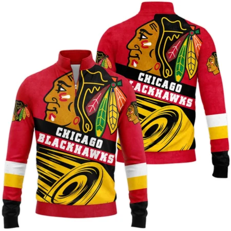 Ice Hockey Puck Chicago Blackhawks National Hockey League All Over Prints BLNHL020924CBSWZ - Quarter Zip Jacket