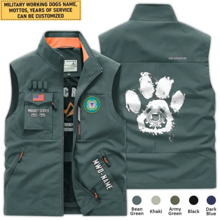 Personalized Gift Military Working Dog Proudly Served U.S. Coast Guard Outdoor Vest BLVTR050824A1CG