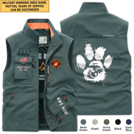 Personalized Gift Military Working Dog Proudly Served U.S. Marine Corps Outdoor Vest BLVTR050824A1MC