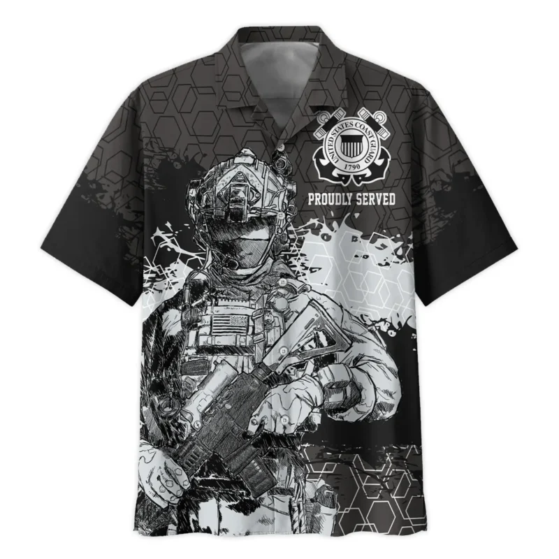 Proudly Served Hexagon Pattern Veteran U.S. Coast Guard Apparel All Over Prints BLVTR210824A1CG - Hawaiian Shirt