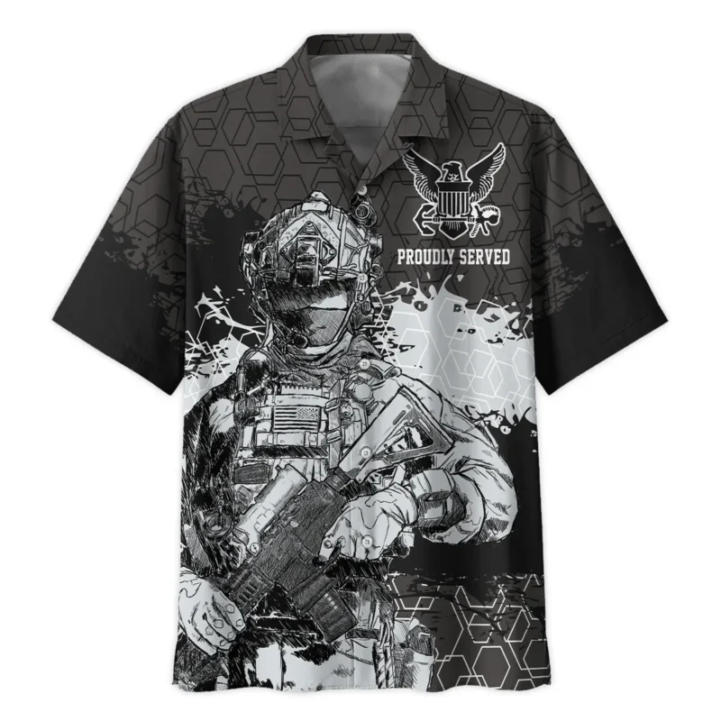 Proudly Served Hexagon Pattern Veteran U.S. Navy Apparel All Over Prints BLVTR210824A1NV - Hawaiian Shirt