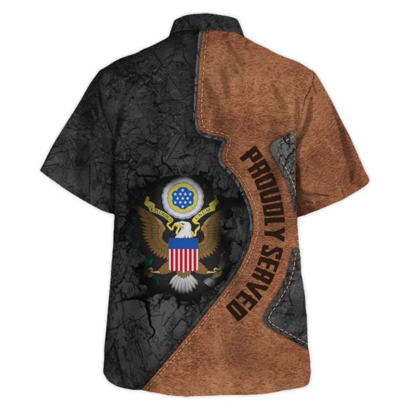 Proudly Served Leather Pattern Veteran U.S. Army Apparel All Over Prints BLVTR210824A2AM - Hawaiian Shirt