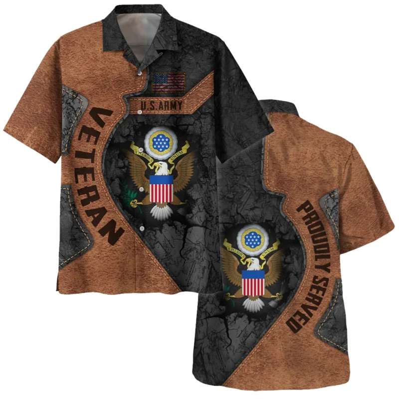 Proudly Served Leather Pattern Veteran U.S. Army Apparel All Over Prints BLVTR210824A2AM - Hawaiian Shirt