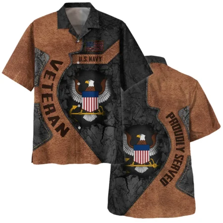 Proudly Served Leather Pattern Veteran U.S. Navy Apparel All Over Prints BLVTR210824A2NV - Hawaiian Shirt