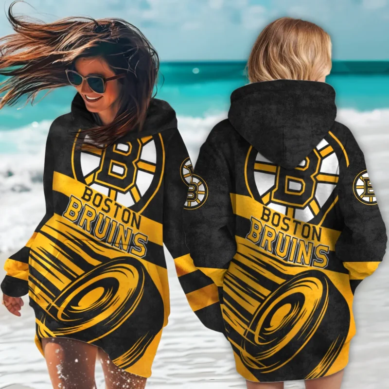 Ice Hockey Puck Boston Bruins National Hockey League All Over Prints BLNHL020924BBHDR - Hoodie Dress