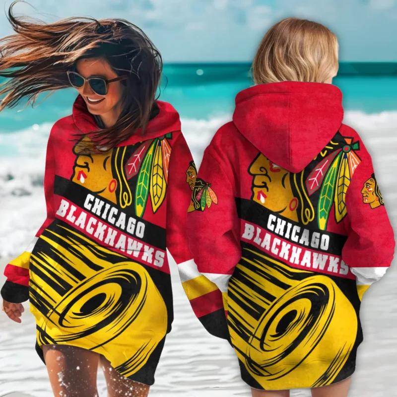 Ice Hockey Puck Chicago Blackhawks National Hockey League All Over Prints BLNHL020924CBHDR - Hoodie Dress