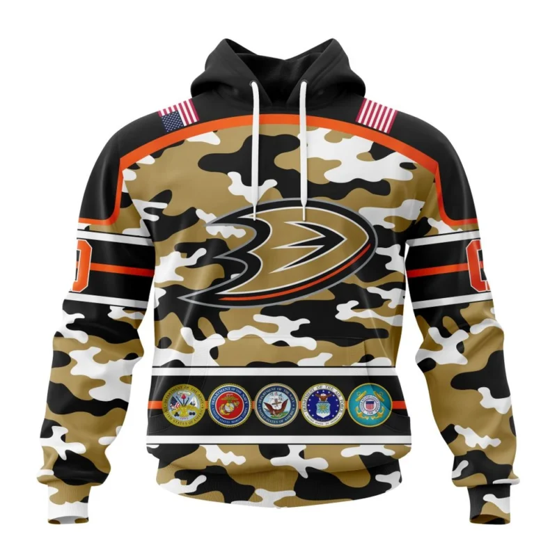 NHL Anaheim Ducks, Specialized Design Wih Camo Team Color And Military Force Logo,QTNHL080524A3549