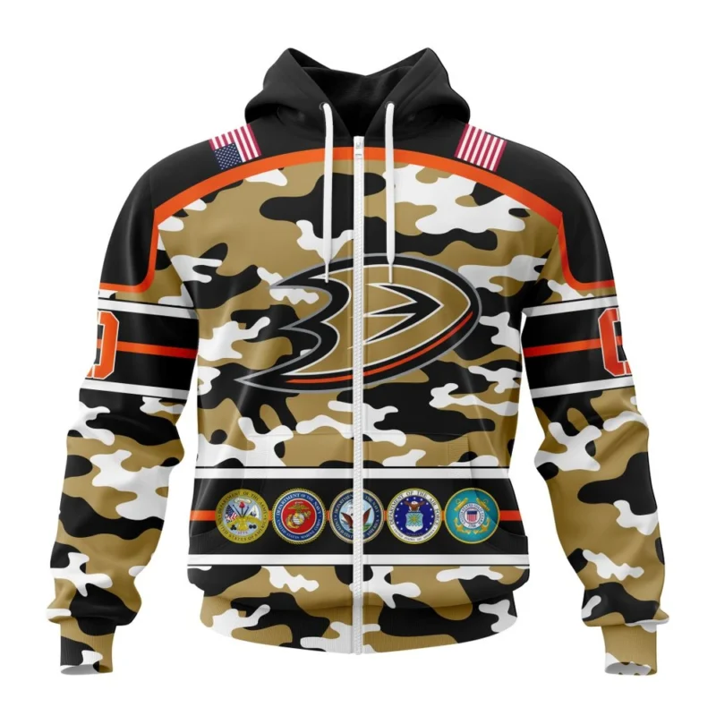 NHL Anaheim Ducks, Specialized Design Wih Camo Team Color And Military Force Logo,QTNHL 080524B3549